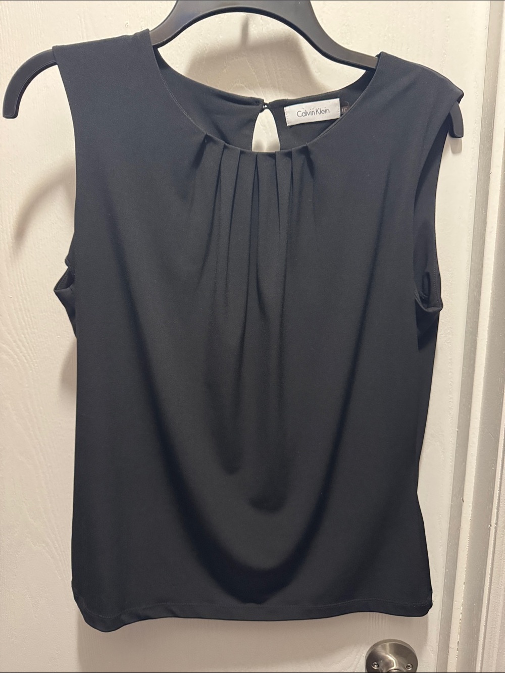 Calvin Klein Black Sleeveless Pleated Neck Camisole